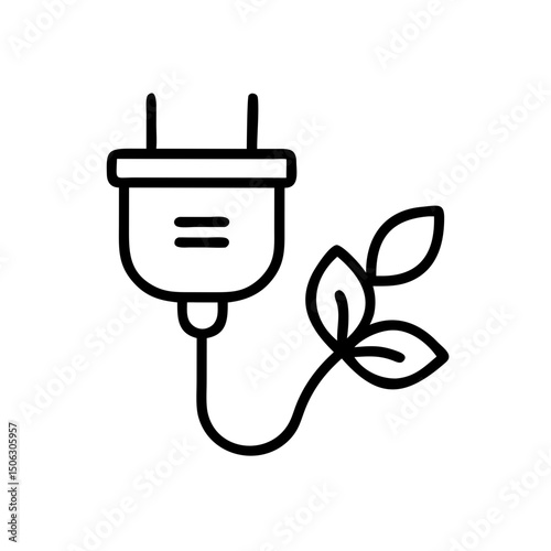 Plug with Leaves Icon Representing Sustainable Energy and Eco-Friendly Power