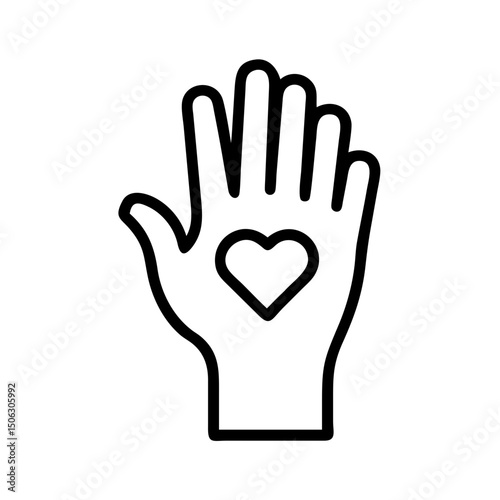 Raised Hand with Heart Icon Representing Help, Care, and Volunteer Support