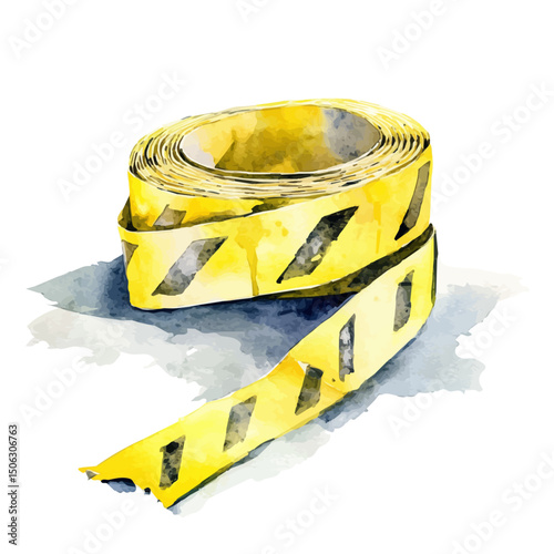 watercolor of Caution Tape, vector high quality, isolated on a white background.