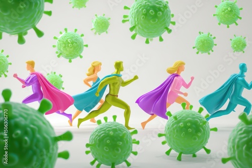 Wallpaper Mural Superheroes Running Through Viruses 3D Render Torontodigital.ca