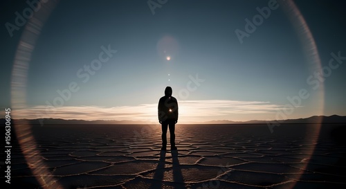 Person Silhouette at Sunset in Salt Flats