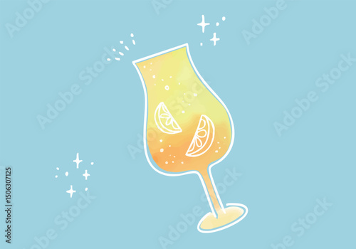 柑橘の入った炭酸ドリンクのイラスト