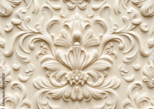 Ornate Cream-Colored Relief Pattern
