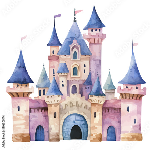Castle, watercolor drawing vector, high quality, isolated on a white background.
