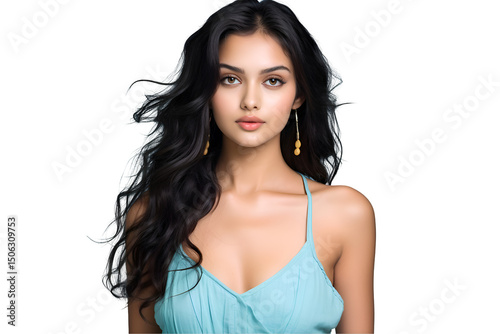 Young Woman with Glowing Skin and Natural Makeup Applying Facial Cream and Posing with Varied Expressions on White Background