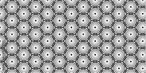 Seamless Black and White Concentric Circles Pattern, Abstract Modern Optical Illusion Repeat Background, Hypnotic Geometric Design: Interlocking Black and White Circles.