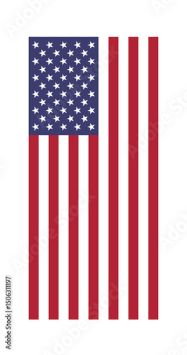 Flag of the United States. Flag icon. Standard color. Long bar icon. A vertical flag. A rectangular flag. Computer illustration. Digital illustration. Vector illustration.
