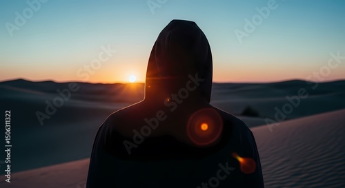 Person in Hood Stares at Desert Sunset