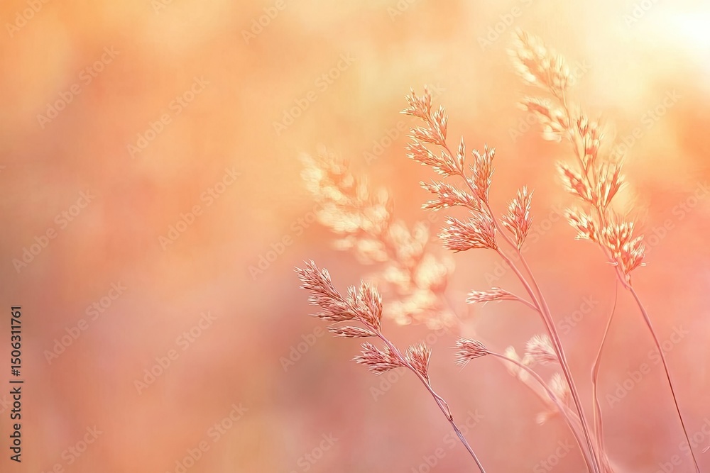 Fototapeta premium Delicate, golden grass at sunset. Soft, warm colors