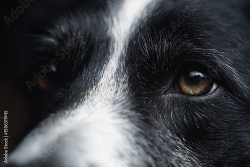 a close up of a dog's eye with a black background