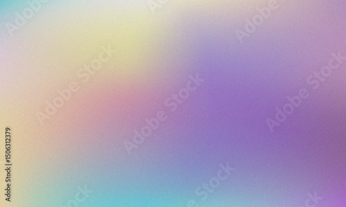 Pastel colored with White Gradient Blurred with Grainy Noise Texture background. Abstract pink, purple, blue, yellow, and teal colorful design.