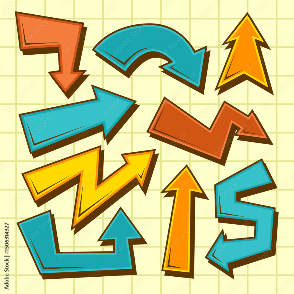 Comic arrow direction collection set. cartoon pop art style
