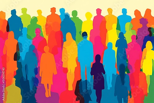 Abstract colorful crowd of people silhouettes, representing community