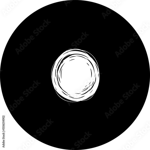 Abstract Circular Composition with Textured Center in Contrasting Black and White