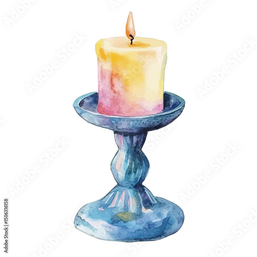 watercolor vector of Candle Holder, high quality, isolated on a white background.