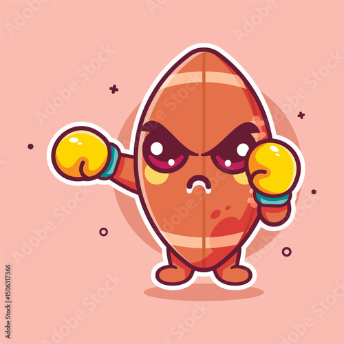 serious rugby ball character mascot playing boxing sport isolated cartoon