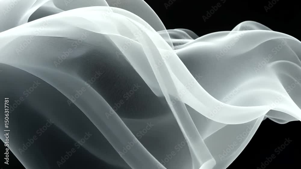 Ethereal white fabric flows gracefully against a stark black background, creating a sense of movement and lightness