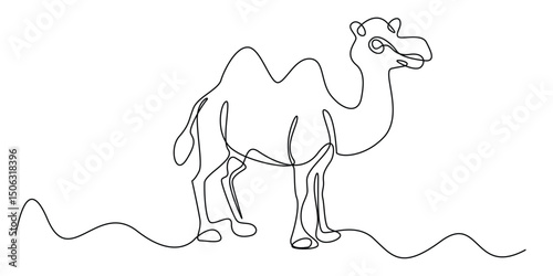 one continuous line of camels.one line drawing of camels standing in the desert.minimalist line vector illustration