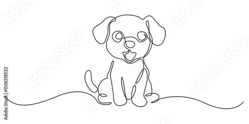 one continuous line of cute puppies.one line drawing of a puppy sitting and facing forward.minimalist line vector illustration