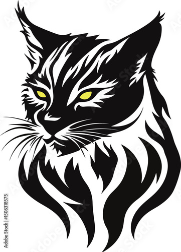 Handsome long haired cat stares at vector
