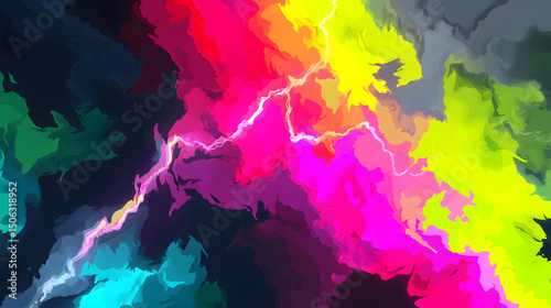 Abstract Neon Lightning Quadrant Contrast Color photo