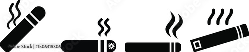 Vector illustration set of a cigar with smoke on a plain white background

