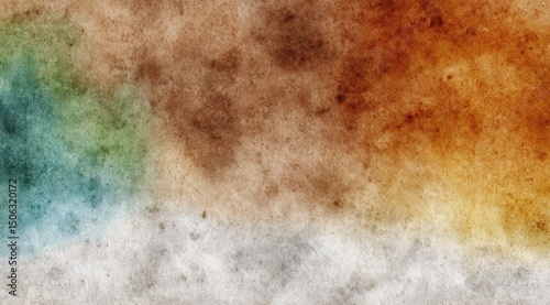 Abstract watercolor wash in earthy tones, blending teal, brown, and ochre, with a lighter grey base