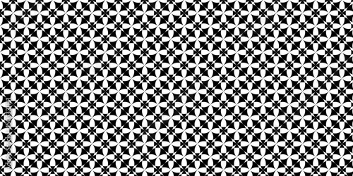 Seamless Black and White Geometric Floral Pattern, 
Abstract Modern Interlocking Square Repeat Background,  Minimalist Optical Illusion Design with Cross Shapes.