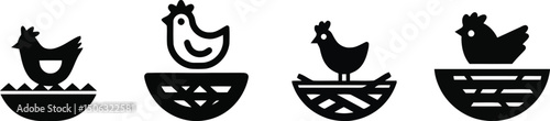 Vector Illustration Set of a Chicken in a Nest

