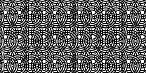 Seamless Black and White Interlocking Geometric Pattern, Abstract Modern Woven Line Repeat Background, Intricate Monochrome Optical Illusion Design.