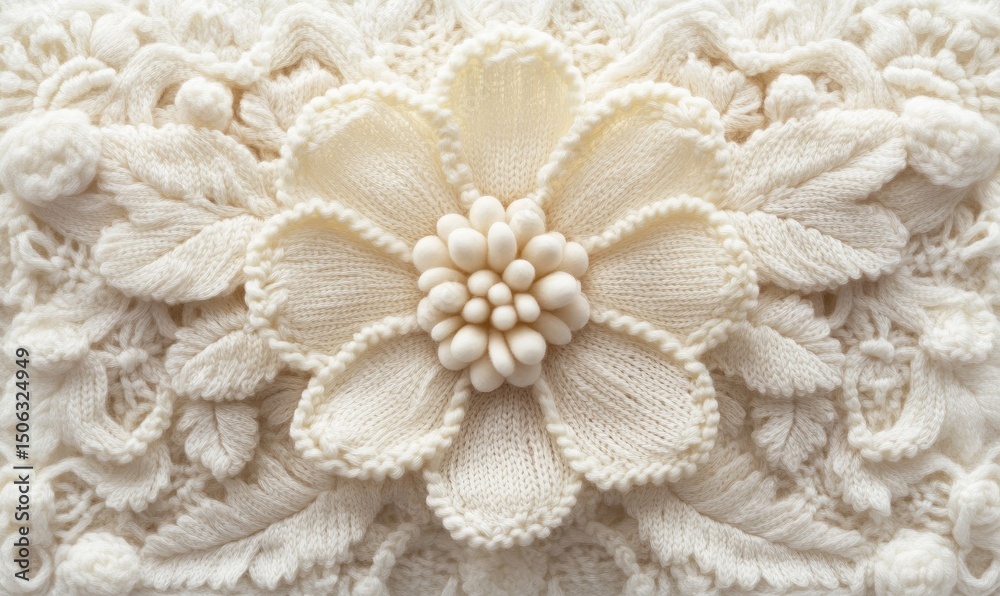 Obraz premium Detailed close-up of intricate, textured, cream-colored floral design