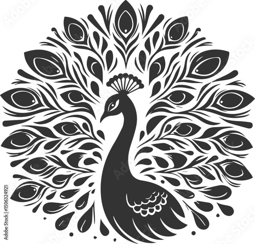 Vector element animal bird silhouette of a peacock