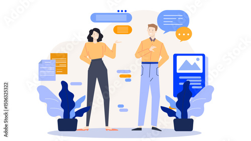 Man and woman in conversation. Suitable for communication, relationships, counseling, dialogue, business discussions, social issues, and diversity concepts.