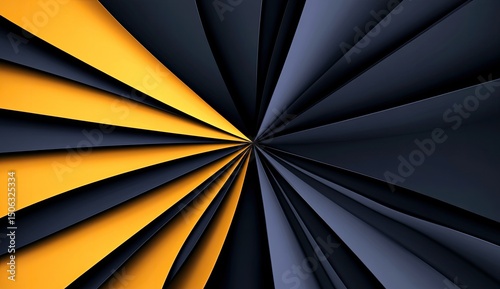 Abstract geometric design with radiating, layered, dark and yellow colors