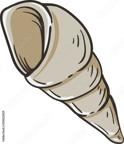 Cartoon Turritella shell, ideal for marine life, ocean creatures, sea animal illustrations, and educational or nature-themed designs. Isolated on white