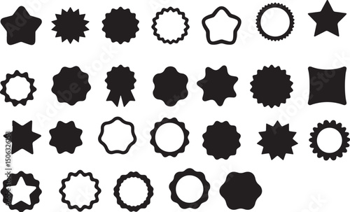 Circle Sticker Set – Wavy Edge Black Badges & Starburst Price Tags Vector
