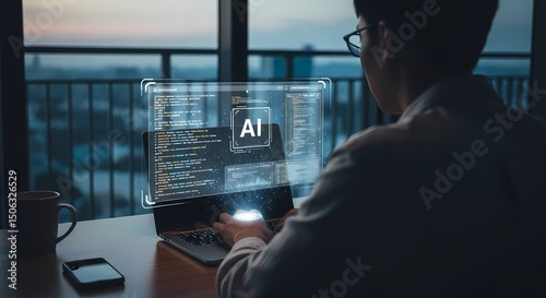Person Coding Ai Program on Laptop