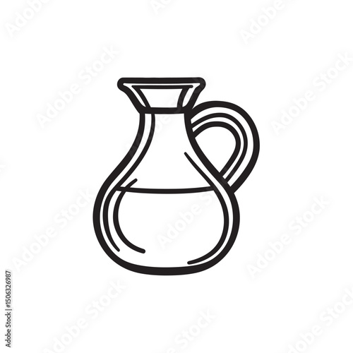 Simple black line depicts a liquid decanter with a handle and base shape