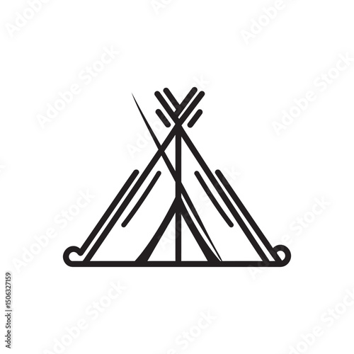 Simple black line drawing creates an abstract teepee structure on a white background
