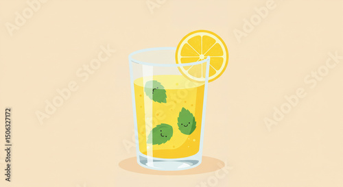Refreshing lemonade illustration, in yellow tones, for summer menus