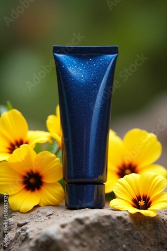 3d illustration of cosmetic bottle with flowers