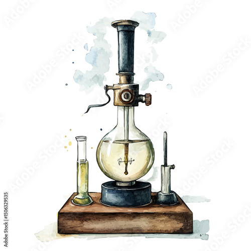 Bunsen Burner, watercolor drawing vector, high quality, isolated on a white background.