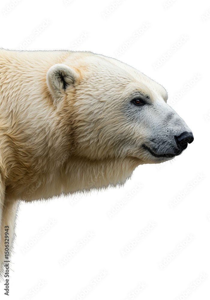 Fototapeta premium Isolated Profile Portrait Polar Bear with White Fur on Transparent