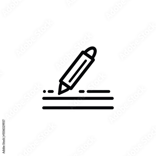 Simple black line illustration shows a pencil writing some short lines on white
