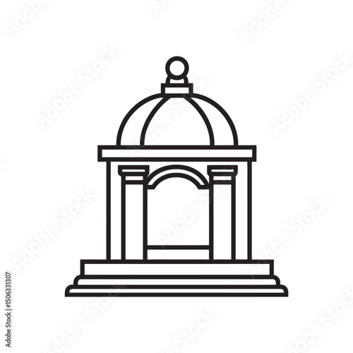 Simple black outline depicts a detailed gazebo with tiered steps, transparent background