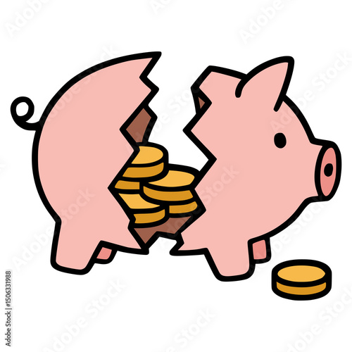 broken piggy bank flat color vector illustration template design