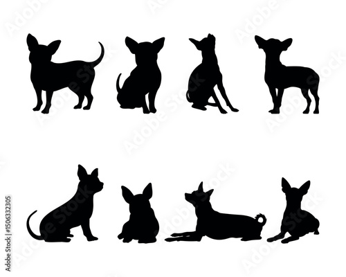 Chihuahua dog silhouette, Dog silhouette set