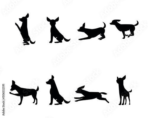 Chihuahua dog silhouette, Dog silhouette set