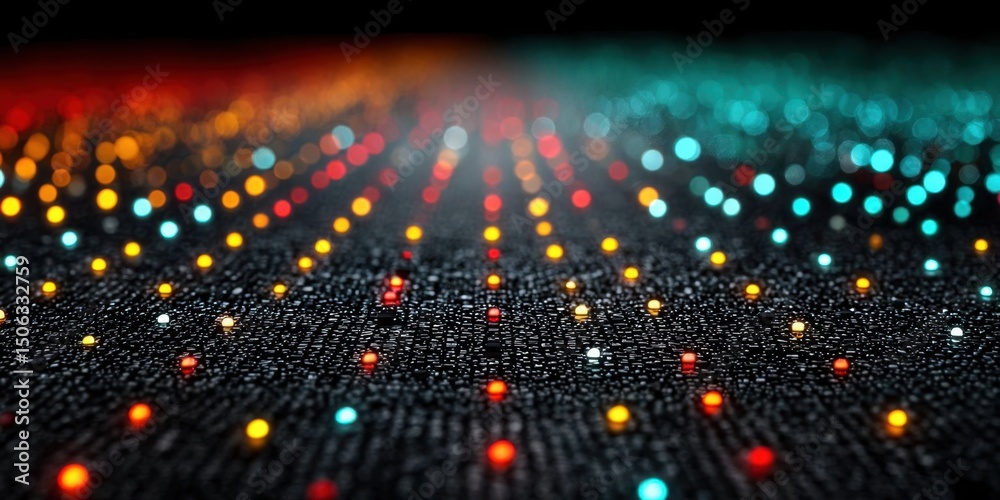 Fototapeta premium Close-Up of LED Panel Light with RGB Digital Display and Dot Grid Background