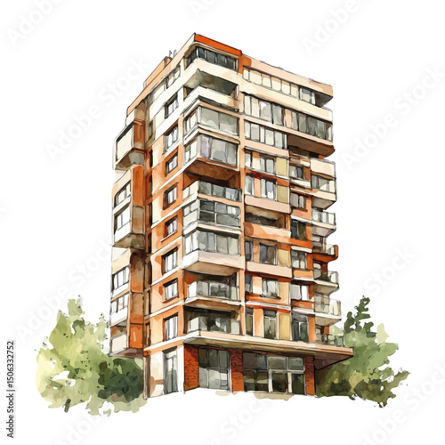 Building Structure, watercolor clipart vector, high quality, isolated on a white background.